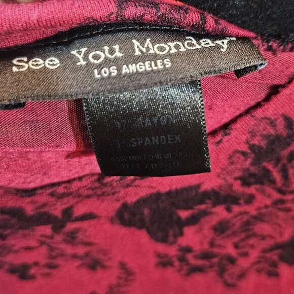 See You Monday Red & Black Floral Sleeveless Swing Dress Size Medium - Picture 5 of 5